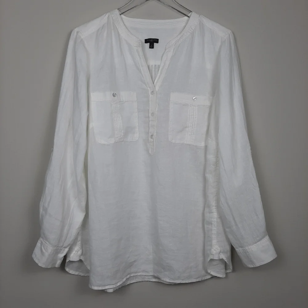 Talbots 100% Linen Long Sleeve Botton Front Shirt Size 1X